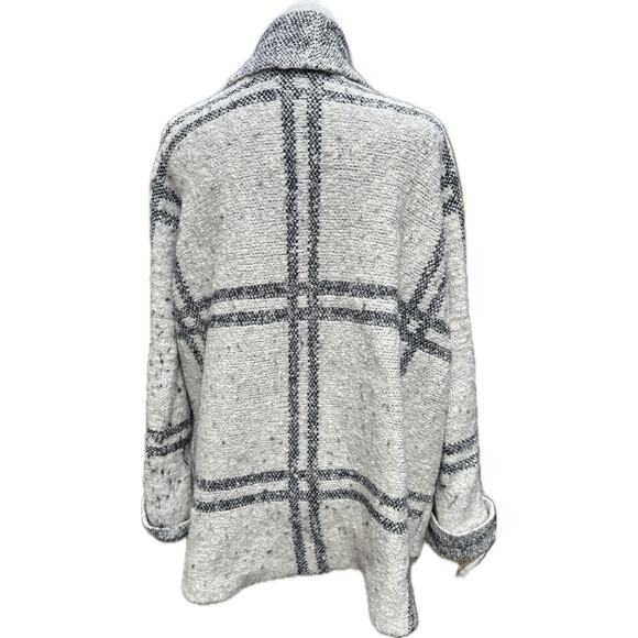 Free People Gray White Plaid Oversized Open Cardigan Wool Blend Women’s XS Cozy - Picture 2 of 7